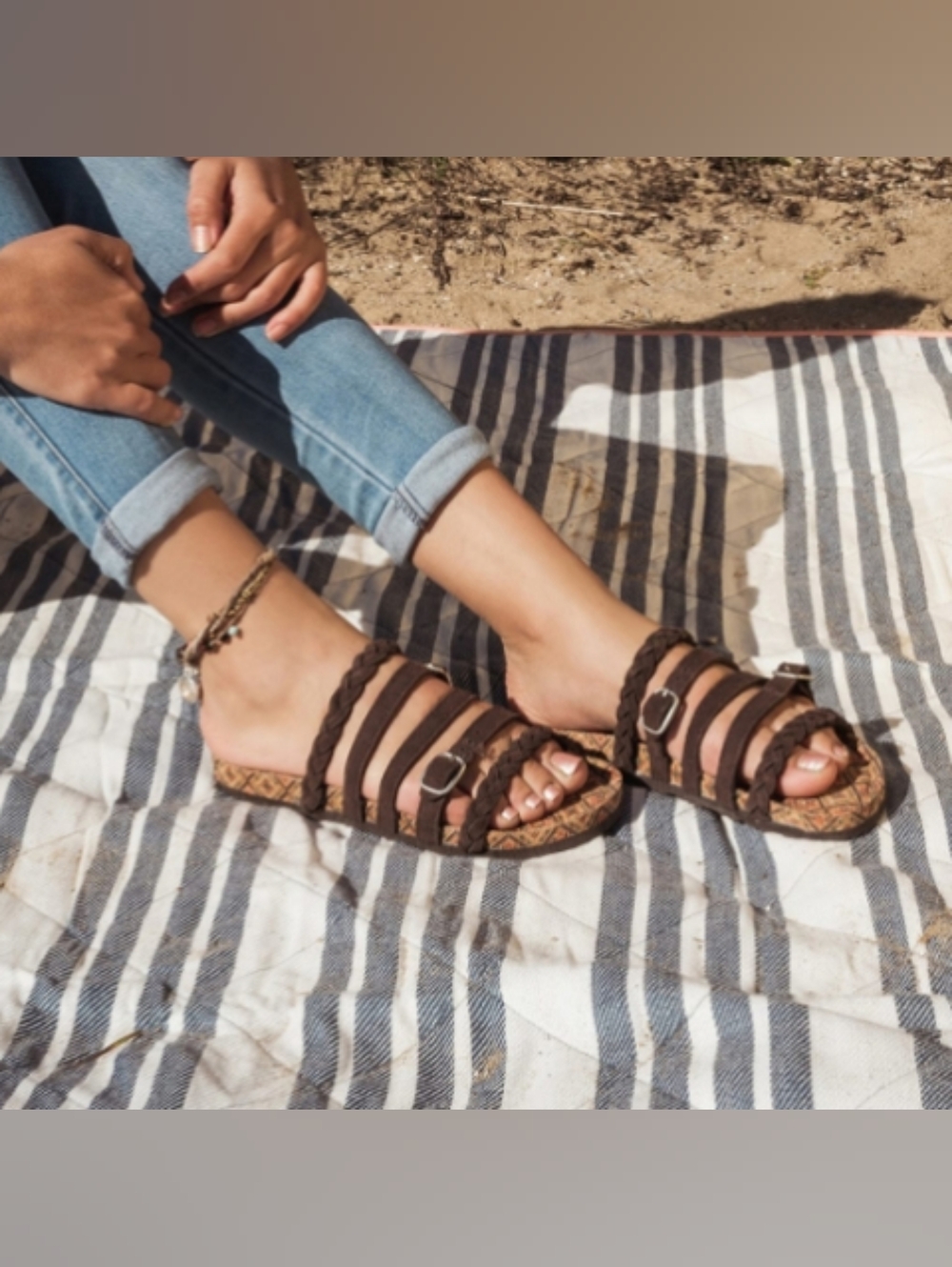 Muk Luks Brown Braided Buckle Sandals Cork Footbed Memory Foam Insole Size 6 NWT